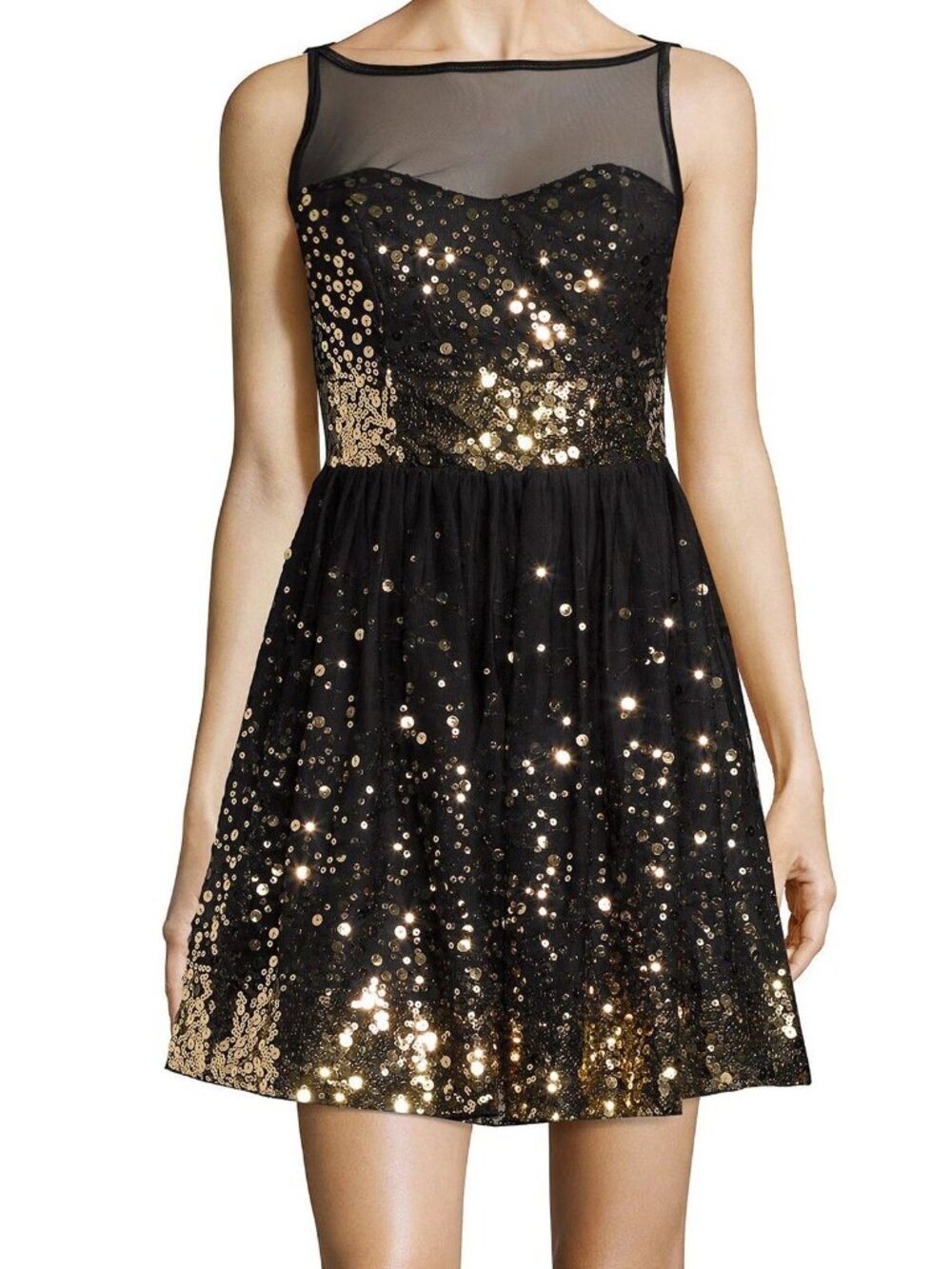 Crystal Sky Sequin Black and Gold Homecoming Dress - Size 7 juniors